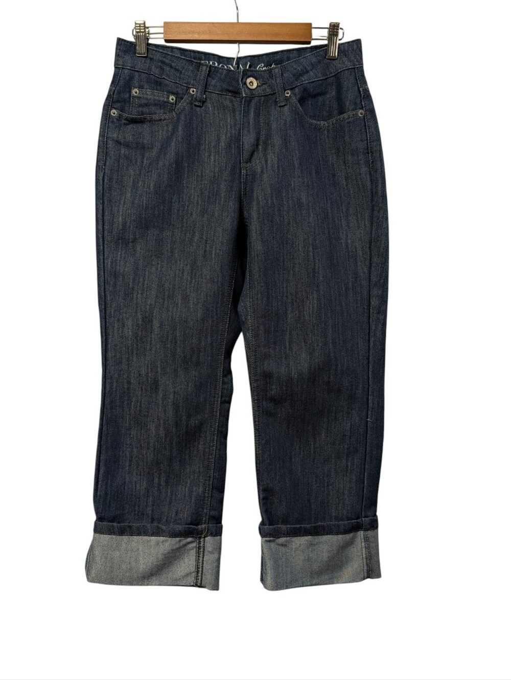 Merona Women's Blue Crop Jeans Size 6R Dark Wash Cuffed Capri Straight Leg
